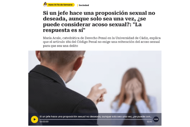 Entrevista en la Cadena SER sobre proposiciones sexuales no deseadas de los jefes
