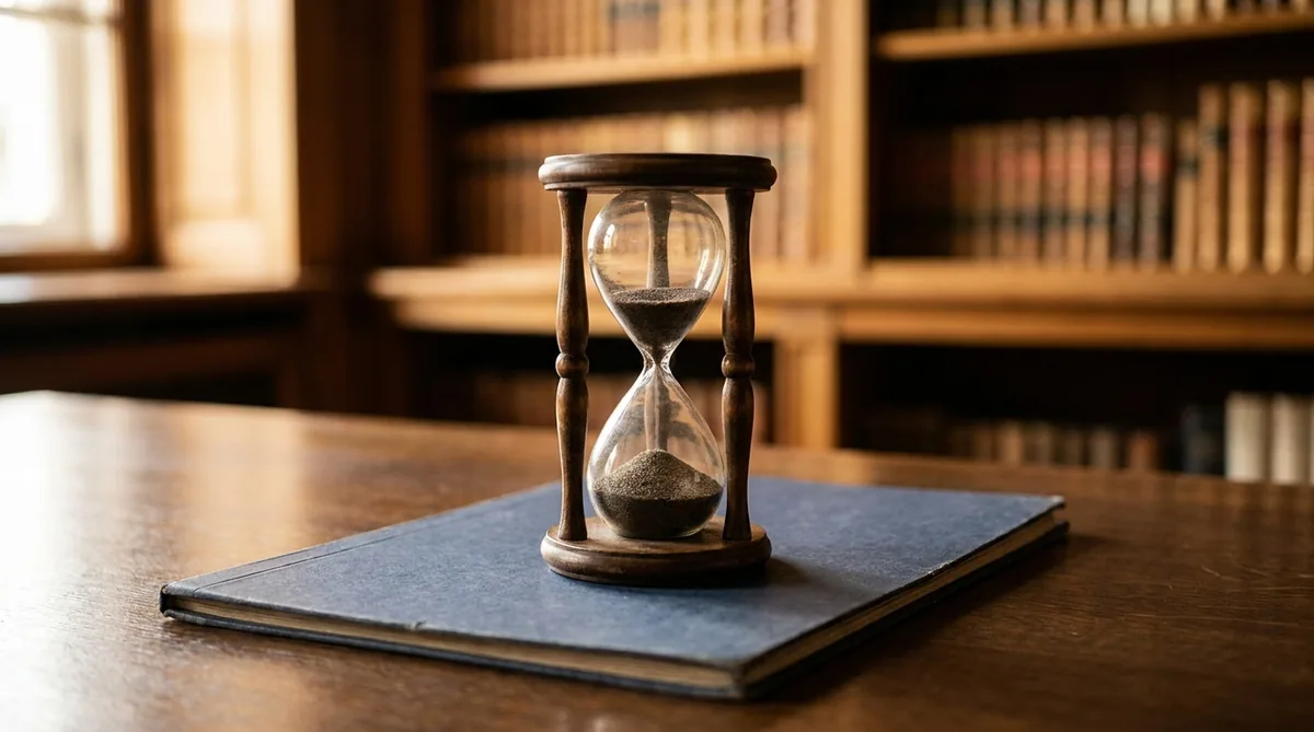 Reloj de arena sobre un expediente judicial, símbolo del plazo de instrucción vencido